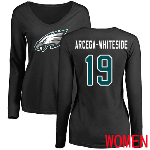 Women NFL Philadelphia Eagles 19 JJ Arcega-Whiteside Black Name and Number Logo Slim Fit Long